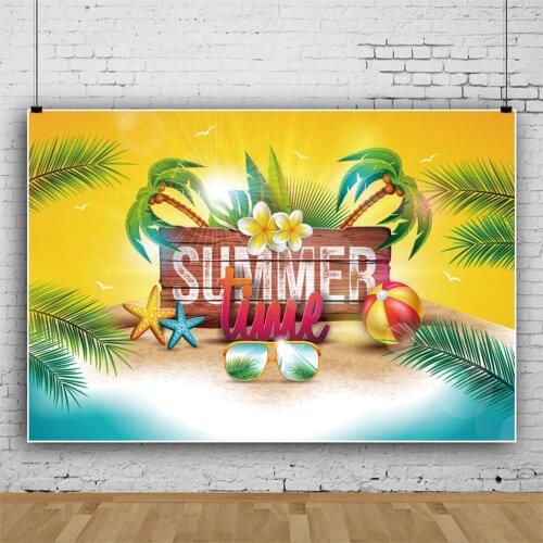 Summer Beach Coconut Tree Seaside Painting Vinyl Background Backdrop Props Portrait Photography Decors Video Photocall