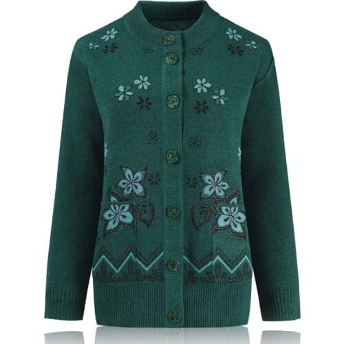 XL Large Size Knitted Sweater Cardigan Middle-aged and Elderly Womens Sweaters Autumn Winter Casual Coat Tops Grandma K1042