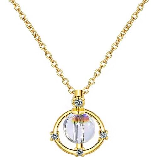 Crystal Round Loop Zirconia Pendant Simple Style Female Necklaces Fashion Gold Silver Color Chain Choker Jewelry Gift for Women