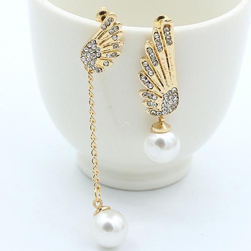 Women Chic Dangle Earrings Angel Wing Rhinestones Faux Pearl Dangle Asymmetric Earrings Eardrops aretes de mujer серьги гвоздики