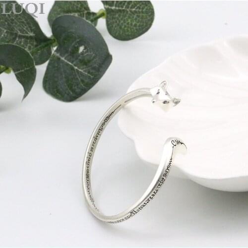 Female Fashion S925 Silver Plated Retro Frosted Little Fox Personality Open Bracelets For Girlfriend And Best Friend sh0060