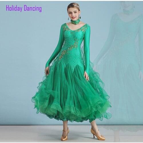 2021 New HB195 Yarn Puffy Latin Dance Dress Women Performance Lace Patchwork Modern Dance Dress Latino Dancewear