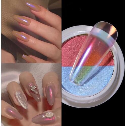 1 Box Nail Art Solid Aurora Glitter Powder Double Color Mirror Holographic Pigment Gel Tips Decoration Manicure Tools