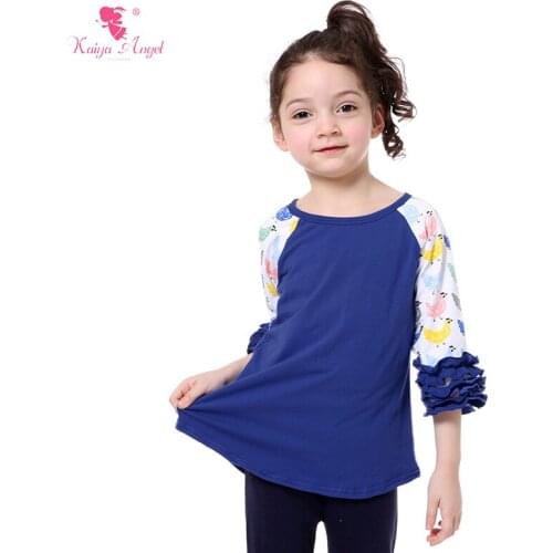 2018 Toddler Girls Shirts 3/4 Sleeve Ruffle Raglan Shirts Easter Chicks Bunny Girls Print Top Blouse Kids Shirt Girl Clothes
