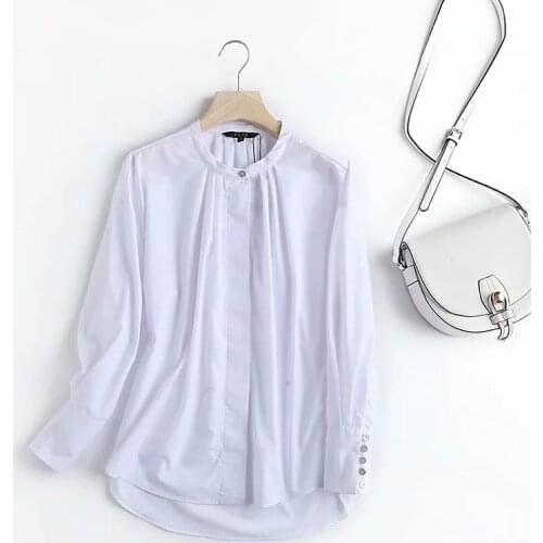 Dave&Di 2020 england style fashion pleated white casual elegant long sleeve cotton blouse women blusas mujer de moda 2020 shirt