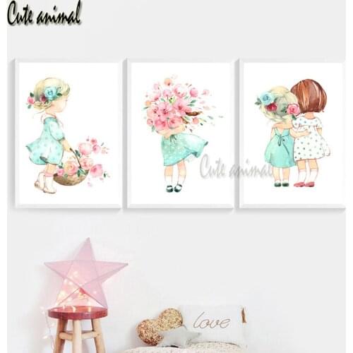 3 Panels DIY Diamond Painting Cartoon Little Girl Rose Flower puzzle Embroidery Drawing Needlework Diamond Mosaic Cross stitch