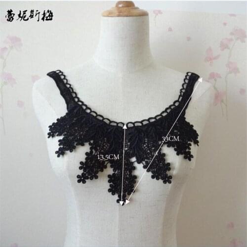 3Pieces 13.5X33cm Ivory Black Polyester Floral Flower Motif Venise Lace Collar Trim Lady Dress Decor YL0064