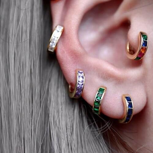 925 Sterling Silver Earring Fashion Blue Green Color Zircon Ear Ring Ear Buckle Metal Style Personality Woman Girl Boy Ear Jewel