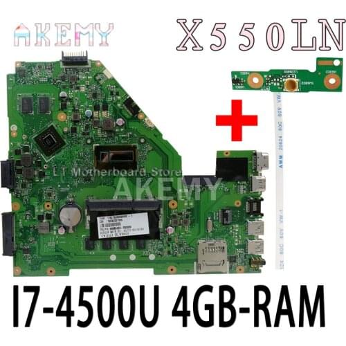 Akmey X550LN Laptop motherboard For Asus X550LD A550L Y581L W518L X550LN Test original mainboard I7-4500U 4GB-RAM GT840M