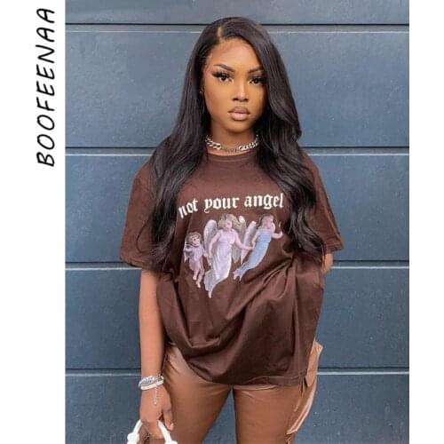 BOOFEENAA Not Your Angel Graphic T Shirts Fairy Grunge Summer Clothes for Women Streetwear Short Sleeve Oversized Tops C85-BF20