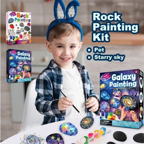 Kids Rock Painting Kit Complete Stone Art Painting Doodle Supplies Set for Boys Girls Birthday Christmas New Year Gift