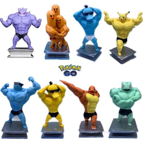 Anime Figure Pokemon Muscle Pikachu Gengar Psyduck Bulbasaur Charmander Squirtle Strong Figma Dugtrio Kawaii Figurine Toys Model