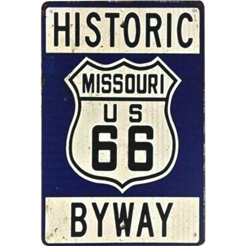 Garage wall signs Historic Byway Missouri US 66 tin metal sign