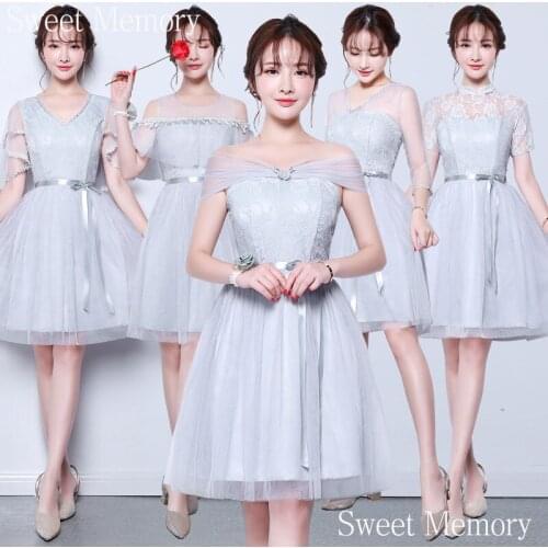 J358 Champagne White Red Pink Gray Bridesmaid Dress 2021 Bride Guests Knee-Length Wedding Gowns For Woman Prom Graduation Robes