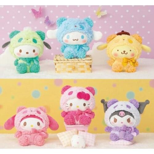 New Cute Sanrio Plush Doll Toys Cartoon Kuromi My Melody Cinnamorol Onpompurin Pochacco Panda Suit Birthday Gift For Girls Kids