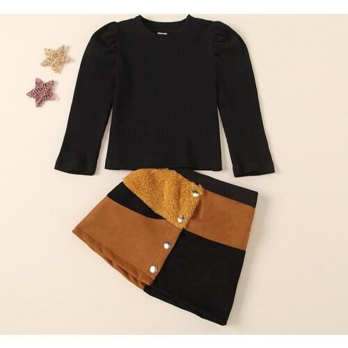 Pudcoco Girls Two Piece Set Childrens Round Neck Long Sleeve Thread Knitted Sweater Patchwork Button Skirts Suits 1-8 Years