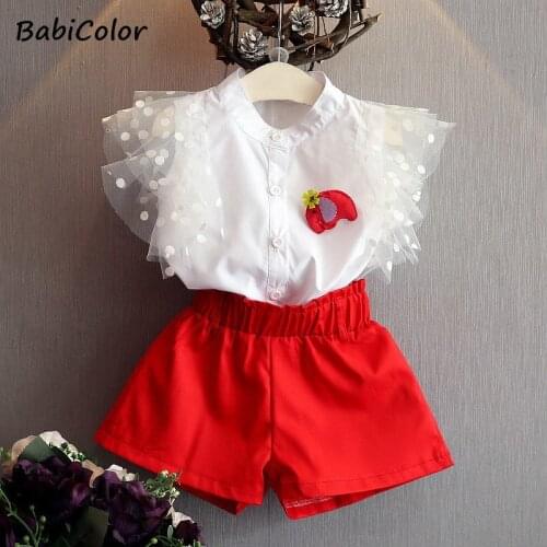 Girl retro floral 2 clothes sets summer new fashion polka dot Sleeveless Shirts shorts clothing suits