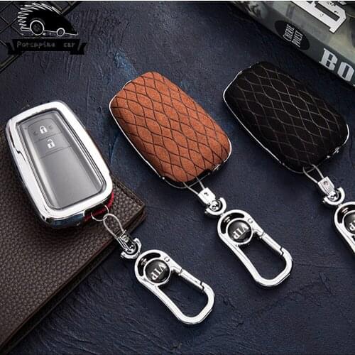 Zinc alloy leather TPU Car Key Holder Cover Case Shell Chain For Toyota Camry Corolla C-HR CHR Prado 2018 2019 Key Protection