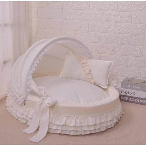 Pet round nest Canopy foldable Awning pet cradle bed High-end fashion dog bed Exquisite doghouse Lace dog cradle nest Luxury