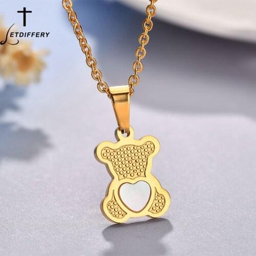 Letdiffery Cartoon Animal Cute Bears Necklace Stainless Steel Shell Gold Sliver Color Pendant For Boy Girl Gift