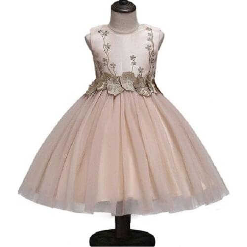 Summer Girl sweet Dress 3-12 yrs princess Dresses Wedding Gold Line Embroidered Flowers Formal Girl Birthday Party Dress