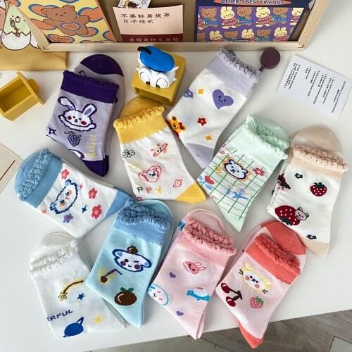 Korean Style Cartoon Print Kawaii Women Socks Casual Calcetas Sock TJ3004