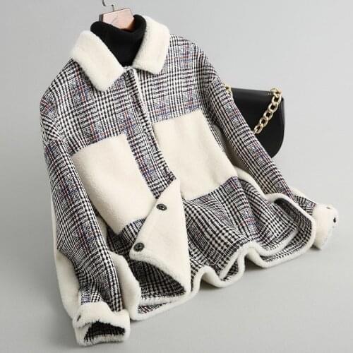 Fashion Thick Wool Fur Coat Female 2020 Plaid Autumn Winter Coats for Women Short Lamb Both Sides Wear Overcoat KQN18010