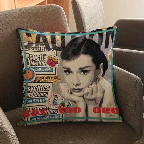 Audrey Hepburn Fashion Style High Quality Home Decoration Sofa Cushion Cover Poster Printed Throw Pillow Cover Cojines Almofada