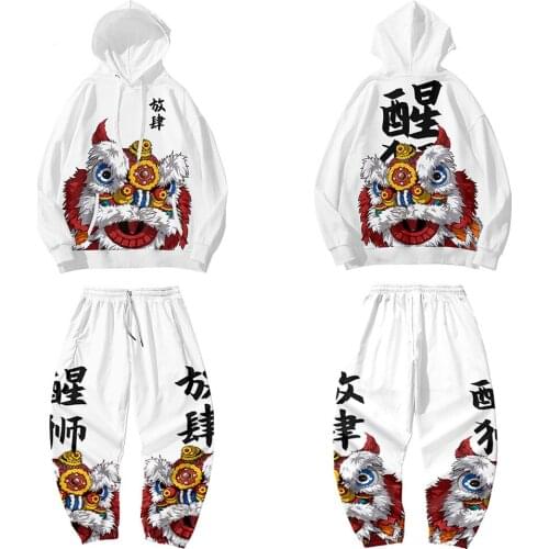 Mens Sets Hoodie+Pants Harajuku Sport Suits Casual Sweatshirts Sportswear Male Clothes Print