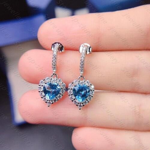 New natural blue topaz earrings, 925 silver womens earrings, luxurious and elegant design highlights feminine charm