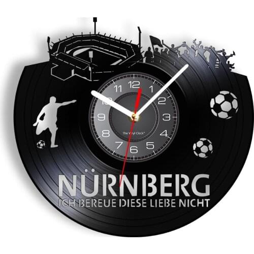 Nurnberg Football Stadium Skyline Vinyl Record Clock Germany Cityscape Artwork Home Decor Clock Wall Watch For Football Fans