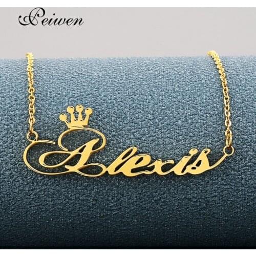 Personalized Name Necklace Stainless Steel Charm Custom Any Name Jewelry 17 Font Style For Women Men Crown Pendant Necklaces New