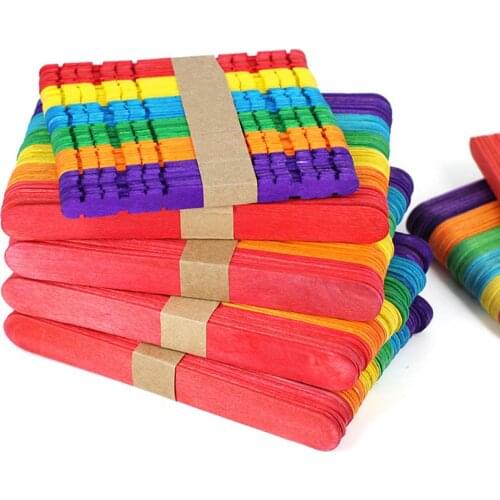 Popsicle Sticks 50Pcs Wooden Craft Ice Cream Stick Ice Lolly Sticks Natural Cake Tools DIY kids Handwork Art Crafts Toy Ice Mold
