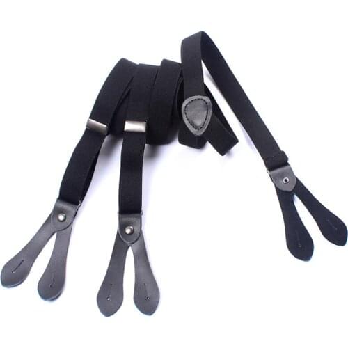 New Style Unisex Leather Black Button Type Suspenders 6 Button Hole Braces Men Women Elastic Pants tirantes Clothing Accessories