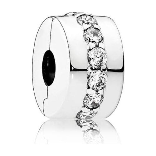 Genuine 925 Sterling Silver Charm Sparkling Shining Path With Crystal Clip Beads Fit Pan Bracelet & Necklace Diy Jewelry