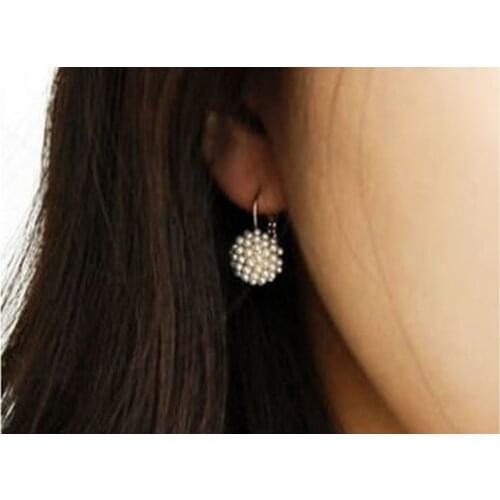 Popular new Round Imitation Pearl Beads Mushroom Shape Piercing gold-color Stud Earrings for girlfriend Party Wedding Ear Cuff