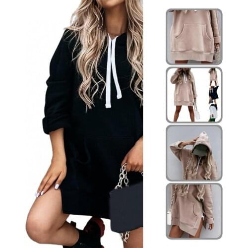 Pullover Stylish Solid Color Side Split Hoodie Women Casual Hoodie Long Sleeve Sportswear