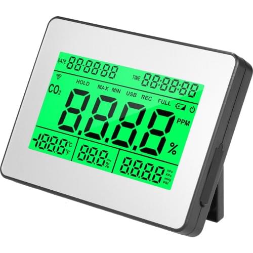 Data Logging CO2 Meter Air Quality Monitor Data Logging Clock Function 5.5-in LCD Multifunctional Tester Temperature & Humidity