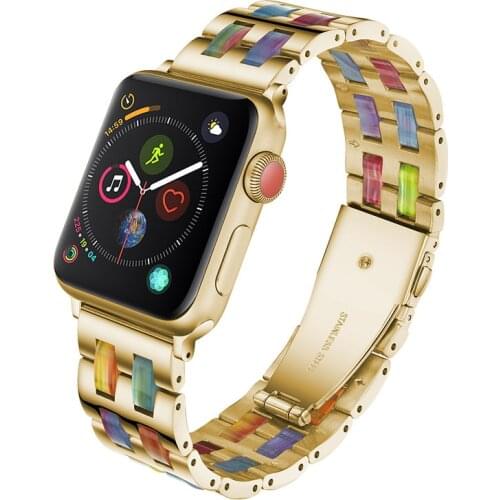 Stainless Steel Resin Strap for Apple Watch 6 Band Se Series 5 4 iWatch 44mm 40mm Bracelet for Applewatch 3 42mm 38mm Correa