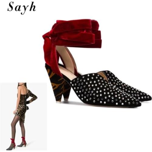 Retro Court Style Women pointy Toe Pumps Sandals Rhinestones Ankle Strap High Heel Stilettos Shoes Party Prom Shoes Size Plus