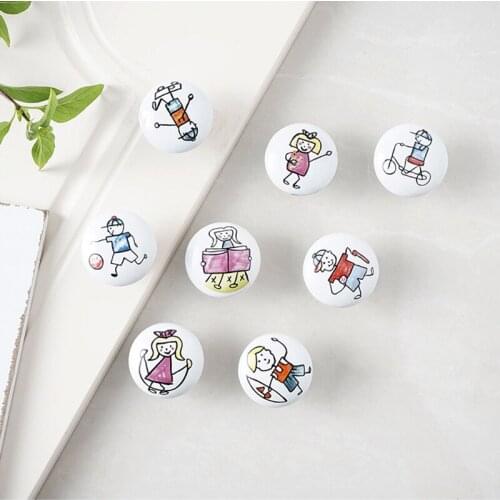Special for Children White Ceramic Cabinet Pulls Cartoon Boys & Girls Door Drawer knobs Furniture Handles Hardware Accessories