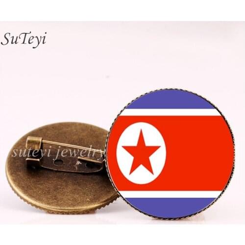 SUTEYI Pakistan/Palestine Badges Pattern Brooch Bahrain/Bhutan/North Korea Flag Glass Dome Pins Brooches Women Handmade Jewelry