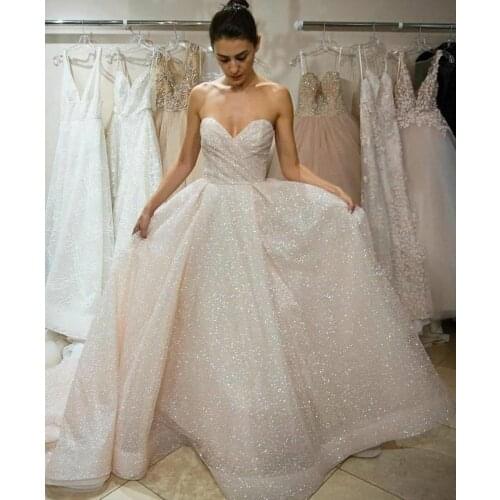 A Line Sweetheart Wedding Dresses Sparkly Ivory Sequined Backless Boho Glitter Wedding Bride Gowns Robe De Soiree