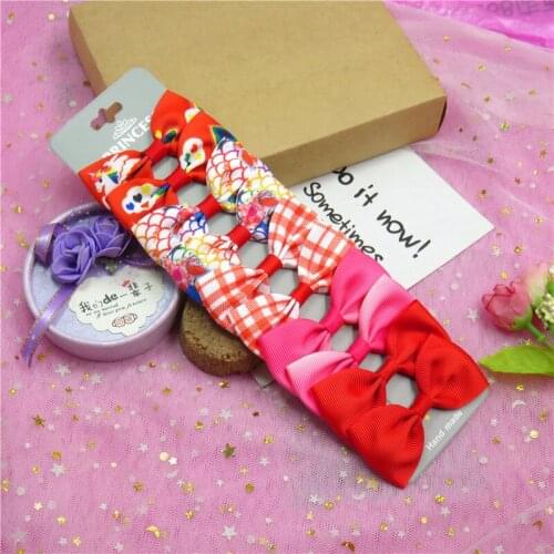 10PCS/Lot Lovely Red Plaid Solid Hairpins Grosgrain Ribbon Bow Clips 2020 Korean Creativity Hair Accessories For Baby Girls NEW