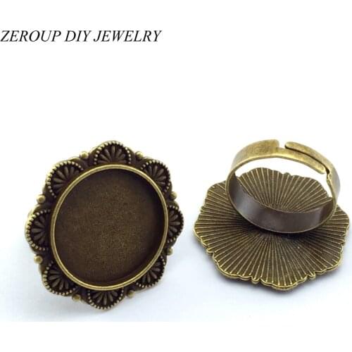 ZEROUP 20mm 5pcs Ring Setting Antique Bronze Copper Plated Adjustable Round Glass Cabochon Blank Base Supplies for Jewelry F55