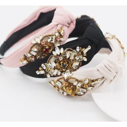 New fashion fabric rhinestone rice beads corrugated geometric headband ladies wild party travel hair accessories 827