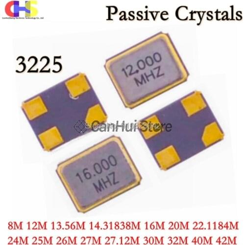 10PCS SMD 3225 Passive Crystal Oscillator 8M 11.0592M 12M 13.56M 14.31838M 16M 20M 22.1184M 24M 25M 26M 27M 30M 32M 40M 48M/MHZ