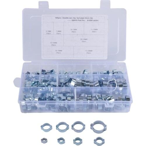 160pcs/box Hose Clamp Stainless Steel Double Ear Worm Gear For Auto Plumbing