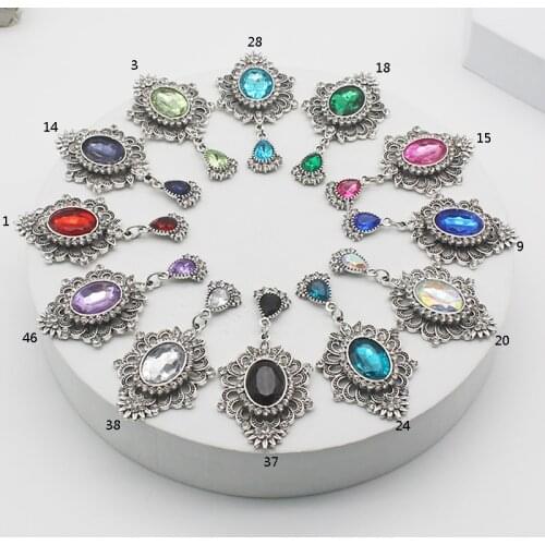 5pcs 67*32mm Hot Sale Clothing Decoration Rhinestone Drop Pendant Buttons Style Headdress Material Multi Flat Brooch Accessories
