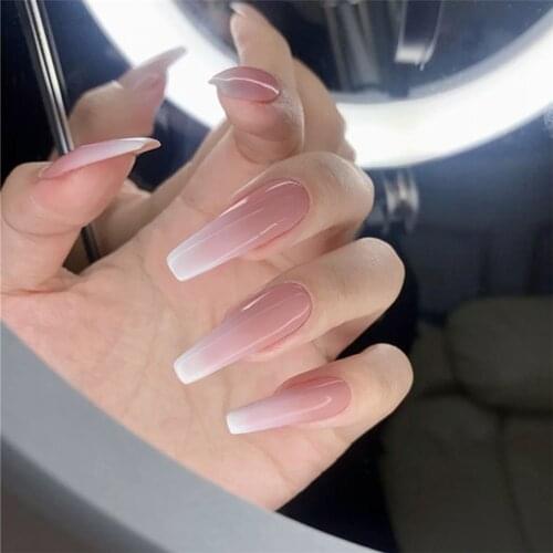 24Pcs/Box Detachable Long Ballerina French False Nails Wearable Coffin Fake Nails Women Full Cover Nail Tips Manicure Tool